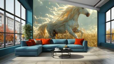 A majestic unicorn galloping through a lush meadow, embodying purity and magic. Concept of mythology and wonder. Generative Ai. Wall mural