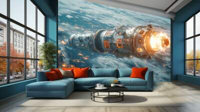 A private space tourism company launching civilians into orbit, showcasing the rise of commercial space travel. Concept of space tourism. Wall mural