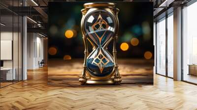 A sophisticated hourglass icon, adorned with ornamental details, symbolizes the passage of time and the strategic management of resources. Concept of time-sensitive decision-making. Generative Ai. Wall mural