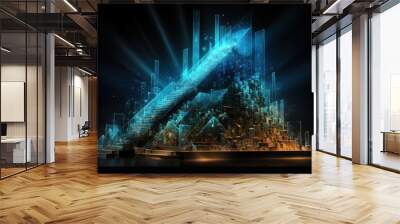 An abstract representation of a financial graph forming an ascending staircase, illustrating the upward trajectory of successful investments and wealth accumulation. Generative Ai. Wall mural