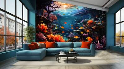 An underwater ecosystem teeming with vibrant marine life, emphasizing the beauty and importance of marine biodiversity. Generative Ai. Wall mural