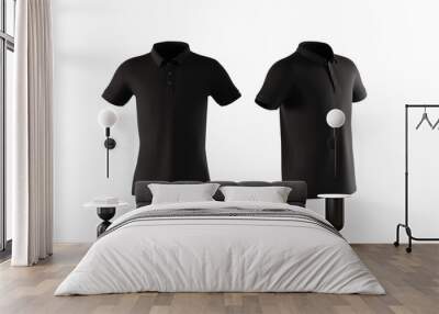 Black polo shirt on an isolated background. The concept of selling clothes, a polo shirt without prints to complete the content. 3D render, 3D illustration. Wall mural