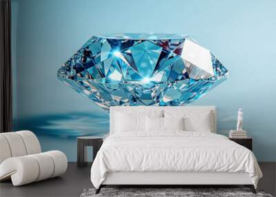 Blue diamond on a pastel aqua background. Concept of rarity and elegance. Generative Ai. Wall mural