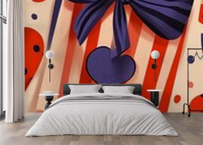 Colorful gift box with a striped design and heart details, perfect for celebrations. Wall mural