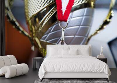 Award winning and championship concept, trophy cup on sport background Wall mural