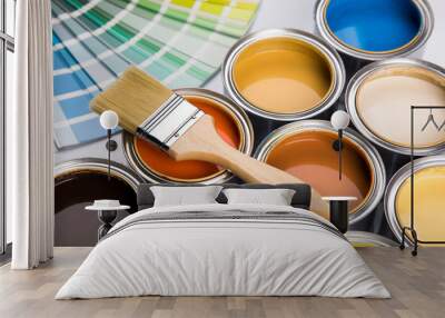 Colorful paint cans with paintbrush Wall mural