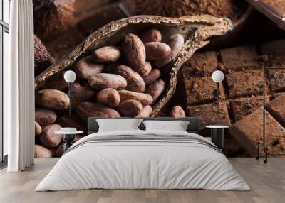 Dark and milk chocolate bar on a wooden table Wall mural