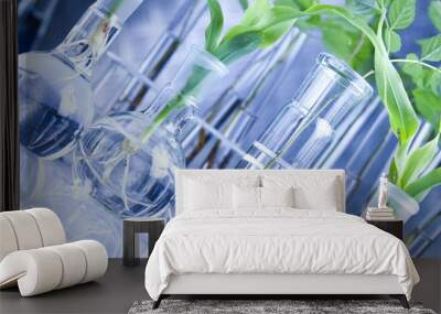 Floral science in blue laboratory Wall mural