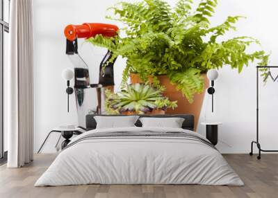 Gardening equipment on green plant Wall mural