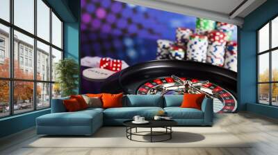 Poker Chips on a gaming with casino roulette Wall mural