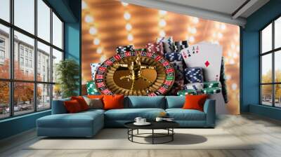 Roulette wheel running in a casino, Poker Chips Wall mural