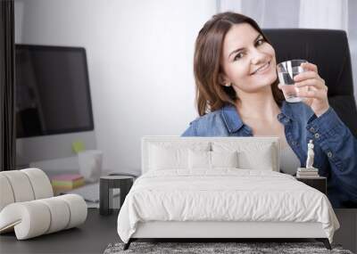 Office Woman on her Chair with Glass of Water Wall mural