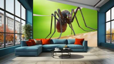 3d rendered illustration of a mosquito on human skin Wall mural