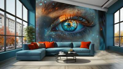 Questioning the nature of reality and existence, pondering the boundaries of perception and consciousness. Concept of metaphysical inquiry and ontological exploration. Generative Ai. Wall mural