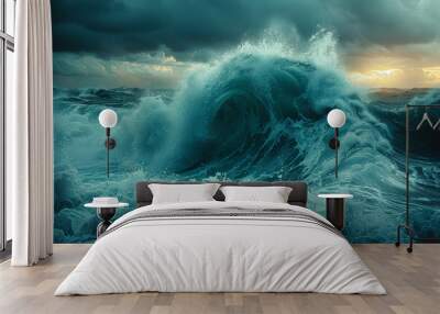 Surfing the waves of inspiration, where dreams crash upon the shores of reality. Generative Ai. Wall mural