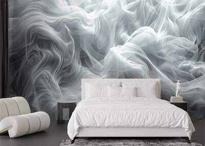 Swirling patterns of smoke in various shades of gray. Concept of mystery and the unknown. Generative Ai. Wall mural