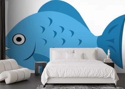 Vector illustration of a blue fish cartoon Wall mural