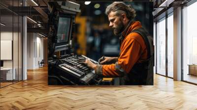 Worker operating machinery at a factory, illustrating the variety of industries and roles that come together to build society. Generative Ai. Wall mural