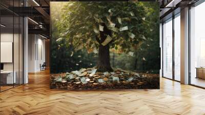 money tree with leaves of bills growing Wall mural