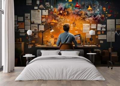 An entrepreneur juggling a myriad of tasks and activities in parallel to achieve success. Generative AI Wall mural