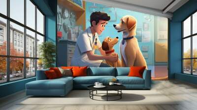 An illustration of a dog at the veterinarian, showing care and pet health awareness. Generative AI. Wall mural