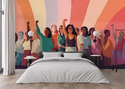 Empowered women gather, championing their rights and liberty, a beacon of resilience and unity. Generative AI Wall mural