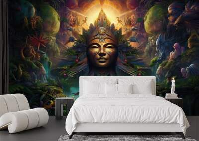 The ethereal Amazon spirit surfaces during shamanic journeys, unlocking mysticism with ayahuasca. Generative AI Wall mural