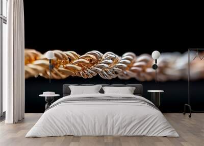 A close-up of a twisted chain made of gold and silver metals. Wall mural