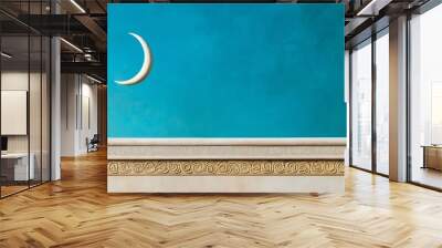 A serene sky featuring a crescent moon above an ornate border. Wall mural