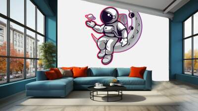 astronaut vector logo design illustration on white background Wall mural