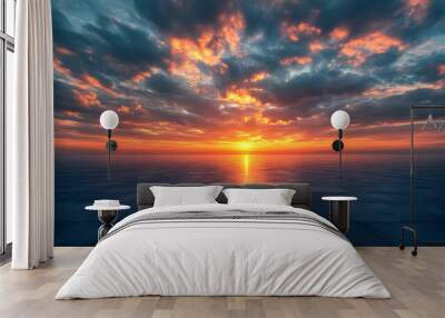 Dramatic Sunset Sky with Clouds and Tiles Background Illustration Wall mural