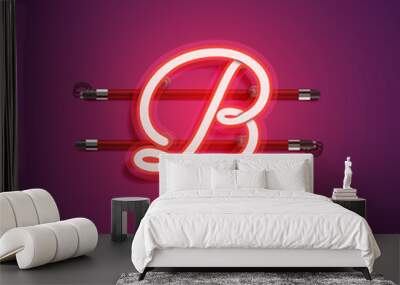 Purple/red coloured neon character, vector illustration Wall mural