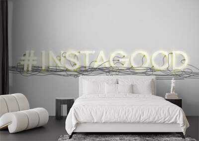 Realistic neon hashtag  word, vector illustration Wall mural