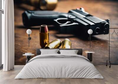 Close-up with many bullets and a gun Wall mural