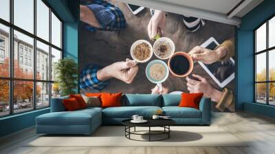 People drinking coffee high angle view Wall mural