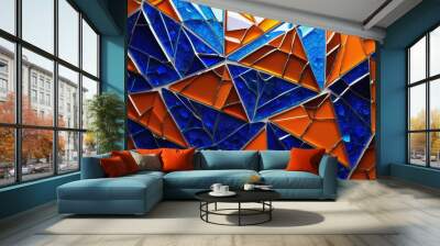 abstract image of broken blue and orange glass mosaic art Wall mural