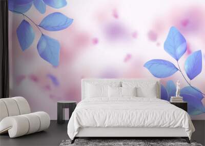 abstract pastel spring day panoramic wallpaper header foliage leaves in pink and blue purple background in anime style with soft color Wall mural