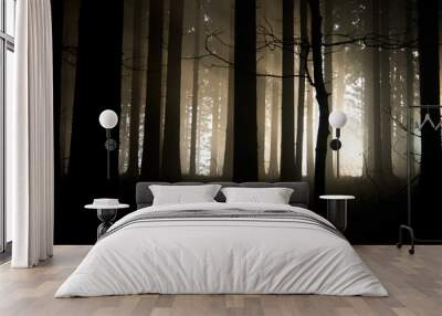 sunset in the dark forest Wall mural