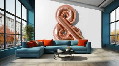 Ampersand symbol or &, Rose gold foil balloon alphabet isolated on a white background with Clipping Path Wall mural