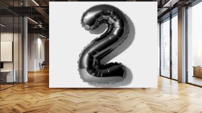 Number 2, Black foil balloon number two isolated on a white background with Clipping Path Wall mural