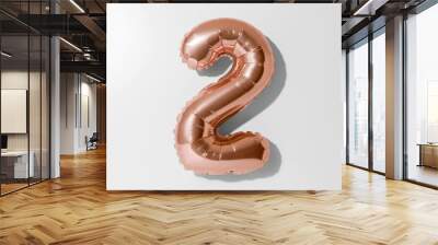 Number 2, Rose gold foil balloon number two isolated on a white background with Clipping Path Wall mural