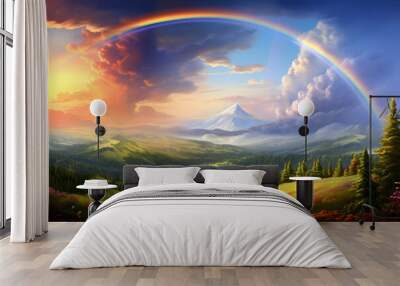 Traumhafte Regenbogenlandschaft Wall mural