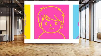 cute doodle hand drawn cartoon set of men face profile picture in bright color. Wall mural