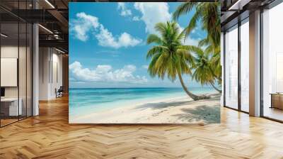 Beautiful tropical beach at exotic island with palm trees Wall mural