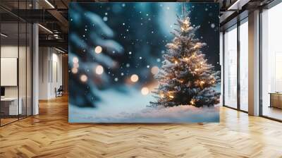 christmas tree with snow Wall mural