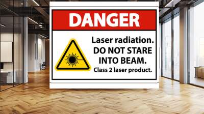 Danger Laser radiation,do not stare into beam,class 2 laser product Sign on white background Wall mural