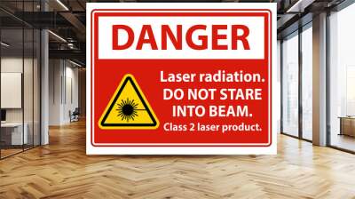 Danger Laser radiation,do not stare into beam,class 2 laser product Sign on white background Wall mural