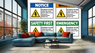 Hazardous Voltage Contact May Cause Electric Shock Or Burn Sign On White Background Wall mural