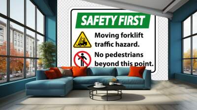 Moving forklift traffic hazard,No pedestrians beyond this point,Symbol Sign Isolate on transparent Background,Vector Illustration Wall mural