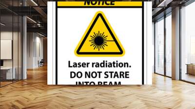 Security Notice Laser radiation,do not stare into beam,class 2 laser product Sign on white background Wall mural